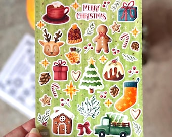 Festive Christmas Sticker Sheet, Glossy Holiday Planner Stickers