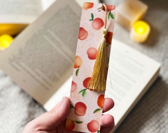 Peach Pattern Bookmark: Handmade with Gold Silk Tassel