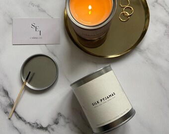 SILK PYJAMAS | Mother's Day Gift, Bougie Scented Candle, Coconut Soy Candle, Peony and Blush Suede Scented Candle, Spring Scent, Luxury