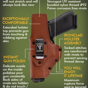 Leather Gun Holster for Concealed Carry Black Holster IWB, OWB Fits Most Subcompact 9mm & Large .380 Guns Glock 43x, Ruger LCP 画像 4