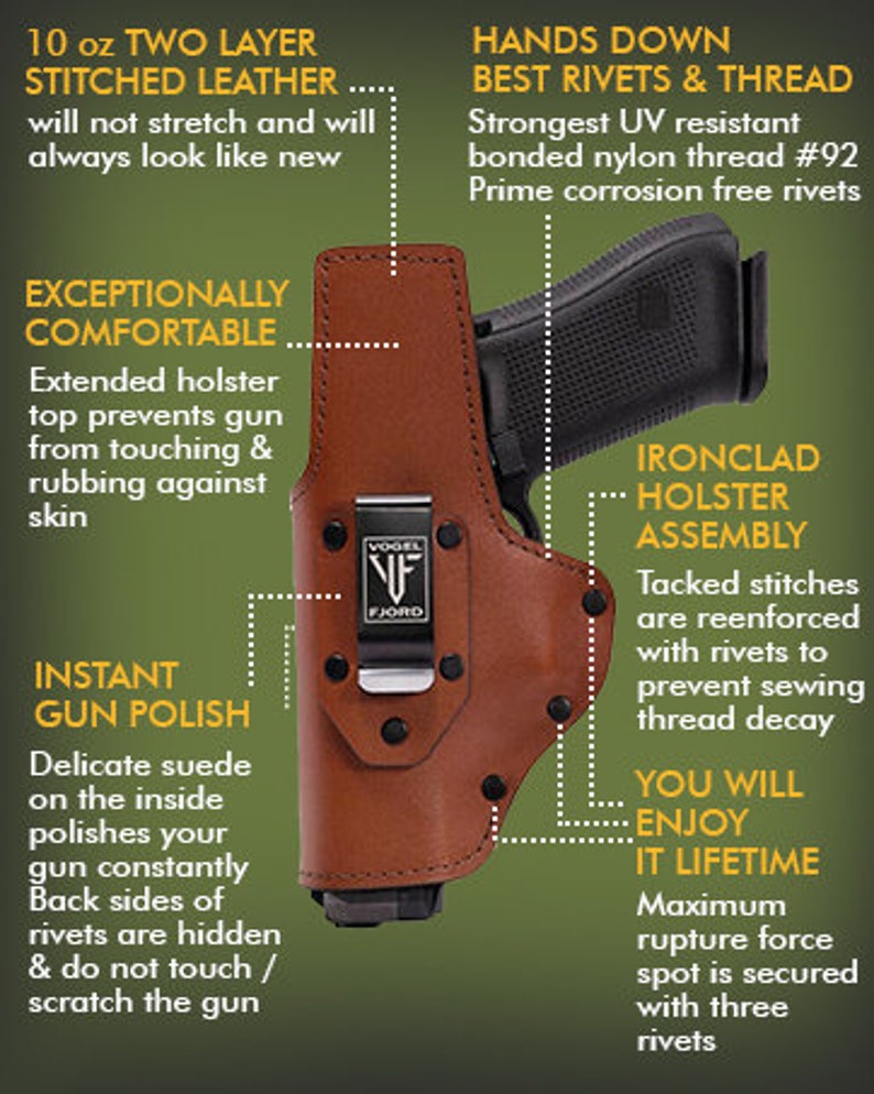 Leather Gun Holster for Concealed Carry Black Holster IWB, OWB Fits Most Subcompact 9mm & Large .380 Guns Glock 43x, Ruger LCP 画像 4