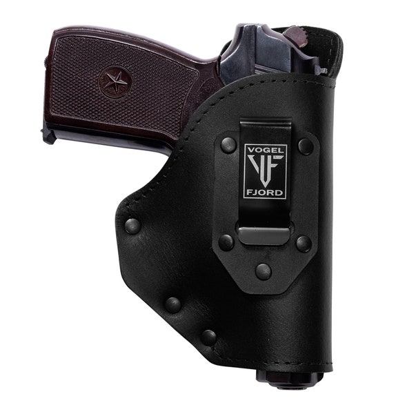 Leather Gun Holster for Concealed Carry Black Holster IWB, OWB Fits Most Subcompact 9mm & Large .380 Guns Glock 43x, Ruger LCP