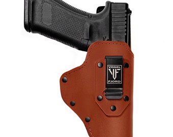 Glock 19 Leather Gun Holster for Concealed Carry Brown Holster IWB  OWB  Fits Most Full Size & Compact Handguns Sig Sauer P 220 CZ Compact