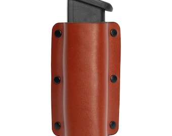 Single Stack  9mm .40 .45 Brown Leather Magazine Pouch Fits Almost All Single Stock Magazines OWB or IWB Walter PPS, Glock 43, S&W Shield