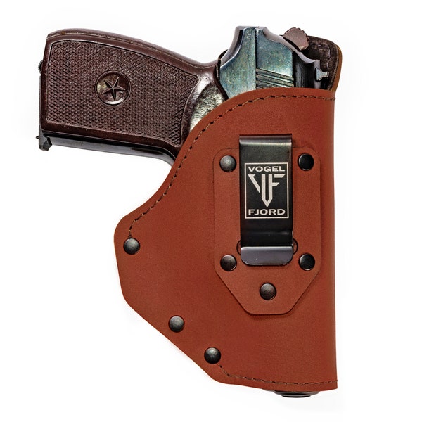 Leather Gun Holster for Concealed Carry Brown Holster IWB, OWB Fits Most Subcompact 9mm & Large .380 Guns Sig Sauer P365, FN Reflex