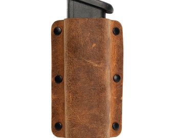 Single Stack Magazine Pouch 9mm .40 .45 Crazy Horse Fits Almost All Single Stock Magazines OWB or IWB Glock 43, S&W Shield, All 1911