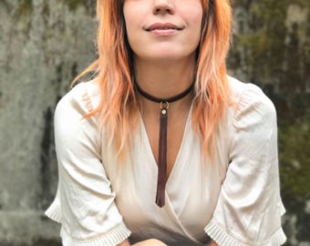 Leather choker, leather necklace, "Avallone Choker" necklace.