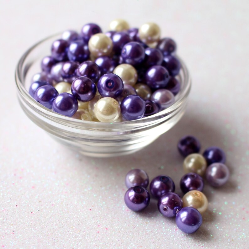 50 Grape Beads Mix Purple Tones Round Pearl