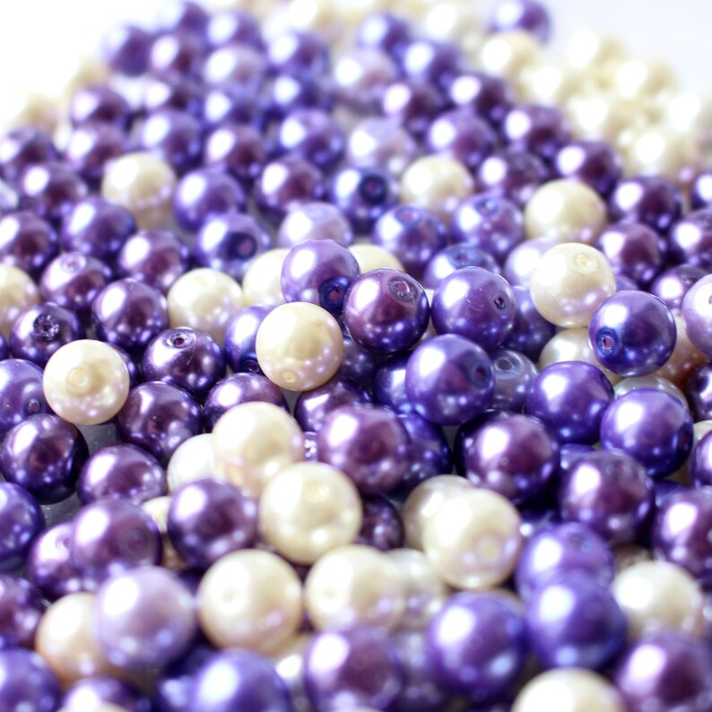 50 Grape Beads Mix Purple Tones Round Pearl