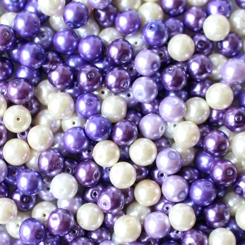 50 Grape Beads Mix Purple Tones Round Pearl