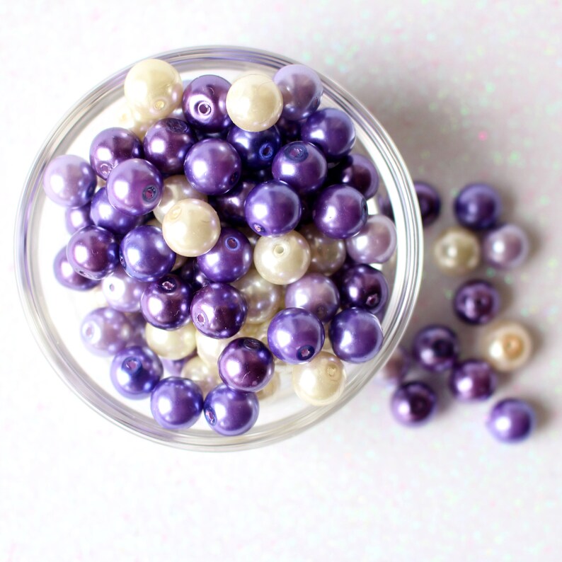 50 Grape Beads Mix Purple Tones Round Pearl
