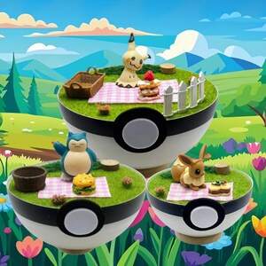Niestandardowy Pokemon Terrarium Wiosenny Piknik - Wybierz rozmiar swojego Pokemona i Pokeballa