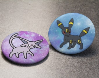 Espeon and Umbreon Pin-Back Button Badge 45mm/1.77 inch - Single item or Set