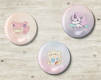 Skitty, Togepi and Galarian Ponyta Pin-Back Button Badge 45mm/1.77 inch - Single item or Set