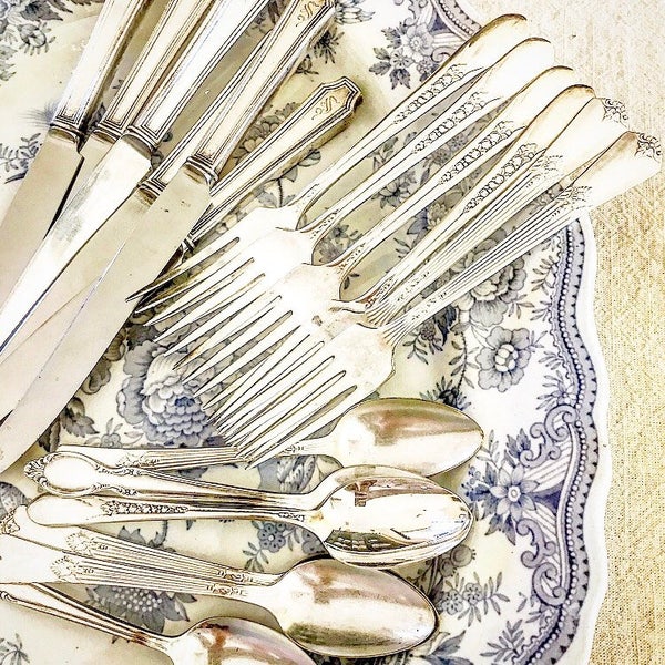 Vintage Silverplate Flatware ~ Charming Mismatched Three Piece Silverplate for Six ~ Vintage Silverware