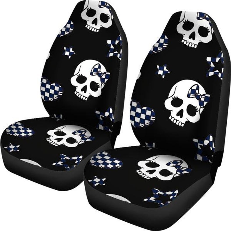 Duke University Blue Devils Basketball Sugar Skulls Bow Hearts Micro Fiber Car Seat Covers Gift Skull