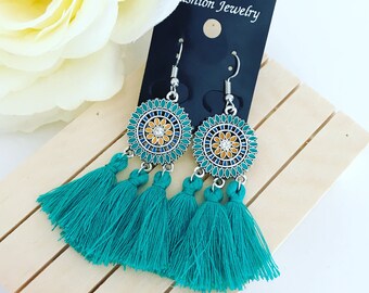 Earrings Jewelry Green Fringe