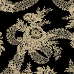 Midnight Lace by Paula Barnes for Marcus Fabrics, 100 Percent High Quality Premium Cotton Quilting Fabric R220327 Black