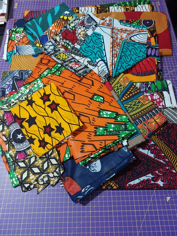 African Fabric Bundle, Ankara Fabric Scrap Pack, Small Scrap