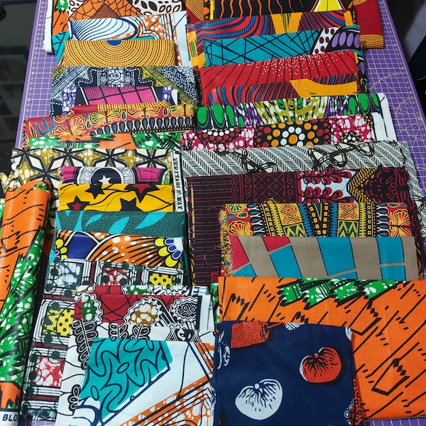 African fabric bundle, Ankara Fabric scrap pack, small scrap pieces, 36 pieces of random fabric scraps, for crafts, collages, UK Delivery