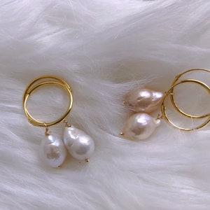 Gold over 925sterling sliver hook Freshwater baroque Pearl huggie earring elegant wedding earring dainty pearl dangle earring bridal earring