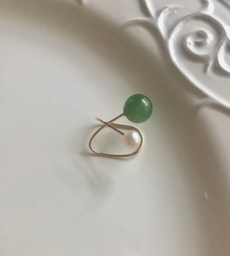 Natural Hetian Jade freshwater pearl clip-on/ear cuff. No pain Jade ear clip. comfortable Non pierced ear clip. dainty minimalist ear cuff. image 5