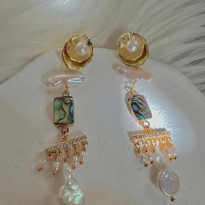 Genuine freshwater baroque pearl long dangle star earrings. Bridal boho pearl earrings. Art deco pearl earrings.