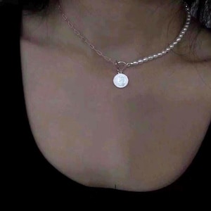 925 sterling silver freshwater pearl paperclip chain half necklace. Pearl statement necklace. Real pearl necklace. Chic necklace