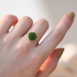 Genuine hetian jade hand-crafted rose flower ring. Lucky jade ring. Protection ring. Vintage style ring. Minimalist jade ring. Gift