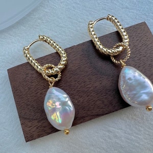 Freshwater barque teardrops pearl wire  dangle hook earrings. Minimalist earrings. Cultured pearl earrings. Boho pearl earrings.