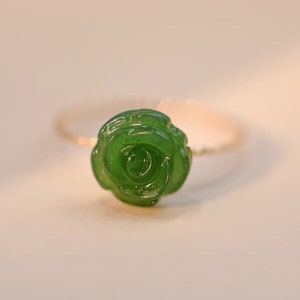Genuine hetian jade hand-crafted rose flower ring. Lucky jade ring. Protection ring. Vintage style ring. Minimalist jade ring. Gift gold filled texture