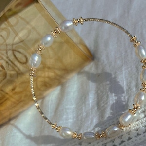 Freshwater Pearl elegant bangle. Open cuff flex dainty bracelet. Adjustable bangle. Wedding bracelet. Bridesmaid gift. Bridal bracelet.
