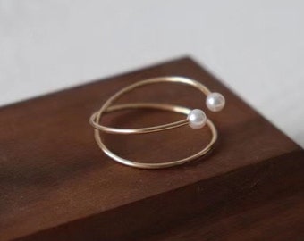 14K gold filled tiny freshwater pearl dainty ring       delicate pearl ring. Thin ring. Mini ring. elegant ring. stacking ring. gift for her