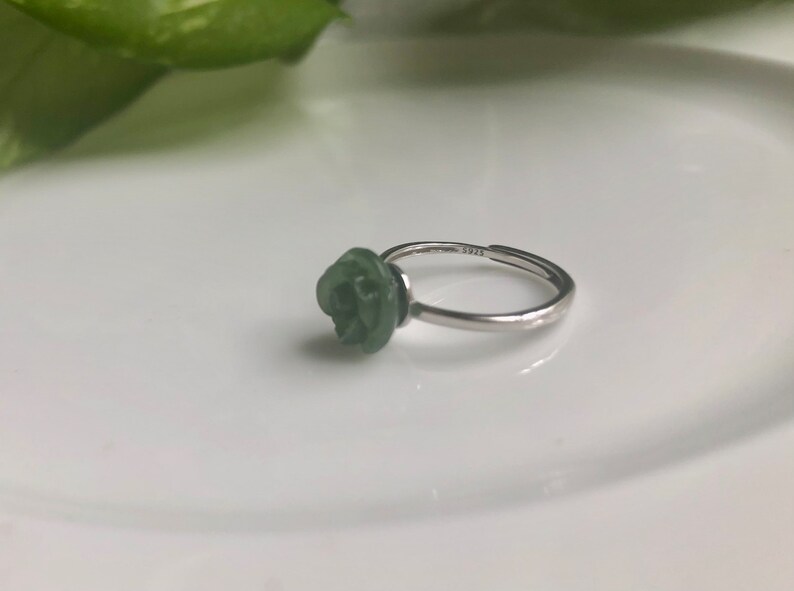 Genuine hetian jade hand-crafted rose flower ring. Lucky jade ring. Protection ring. Vintage style ring. Minimalist jade ring. Gift sterling silver