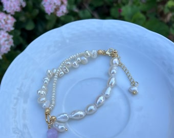 Baroque different shape freshwater pearl Dangle gemstone bracelet. Baroque pearl bracelet. Adorable bracelet. Boho bracelet. Valentines gift