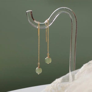Sterling silver Hetian Jade threader earring. chain earring. minimalist earring. drop earring. gift for her