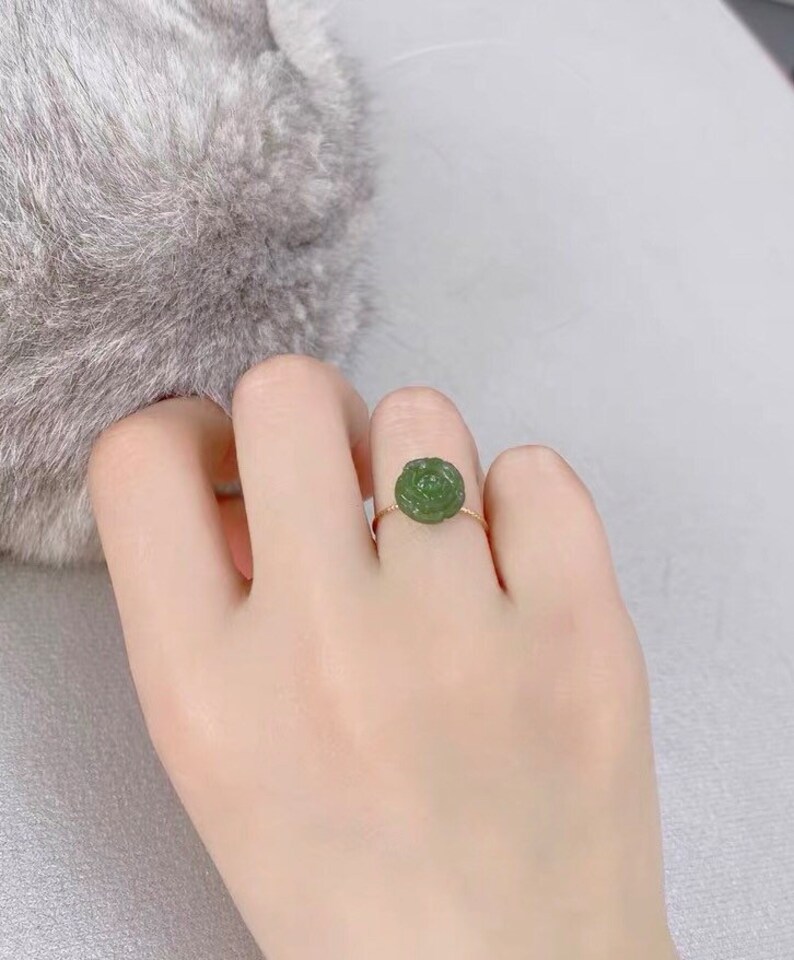 Genuine hetian jade hand-crafted rose flower ring. Lucky jade ring. Protection ring. Vintage style ring. Minimalist jade ring. Gift image 4