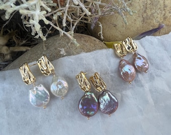 Orecchini a perno con perle Keshi d'acqua dolce viola/arancione/bianche di alta qualità, orecchini di tendenza, orecchini minimalisti