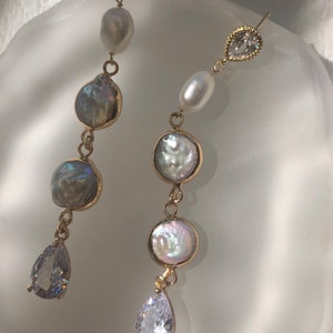 Multi-color freshwater baroque pearl dangle earring. Real pearl earrings. Statement earrings. Boho pearl earrings. Wedding earrings.