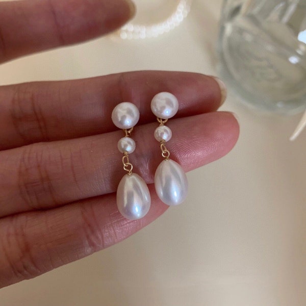 Zwei Möglichkeiten tragen Süßwasser Perle Ohrclips. Multi-Pearl Ohrring. Bequeme, nicht durchbohrte Ohrclips. Braut Ohrring.Geschenk für sie