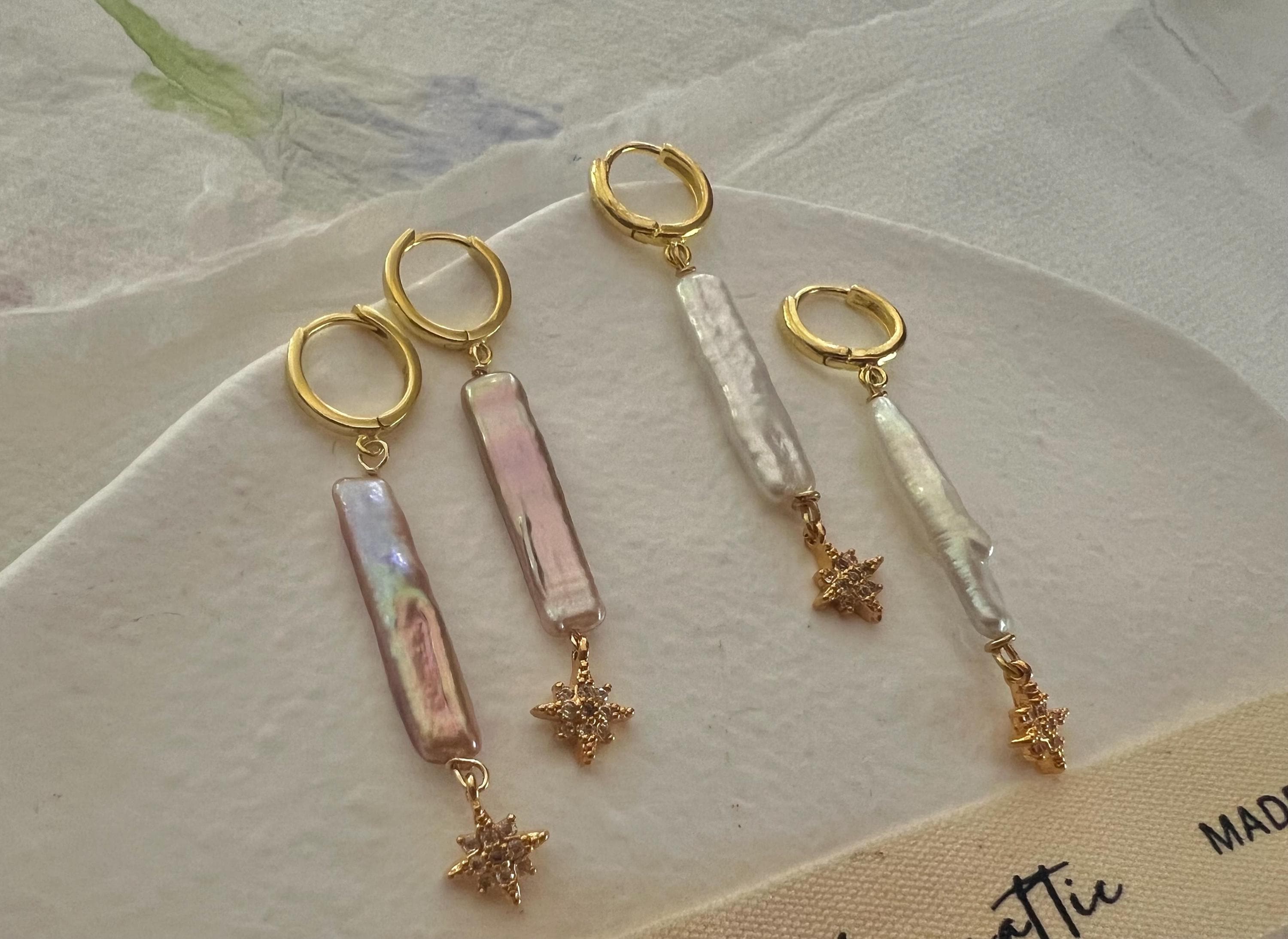Orecchini da donna in argento 925 AAA, perle d'acqua dolce, orecchini a gancio, a forma di goccia d'acqua dolce e Oro giallo, cod. PEARL-EARRINGS-001