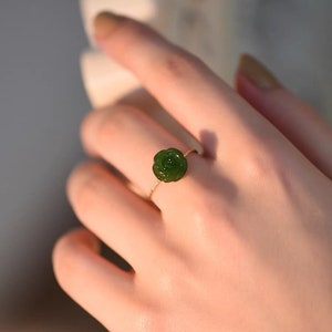 Genuine hetian jade hand-crafted rose flower ring. Lucky jade ring. Protection ring. Vintage style ring. Minimalist jade ring. Gift image 3