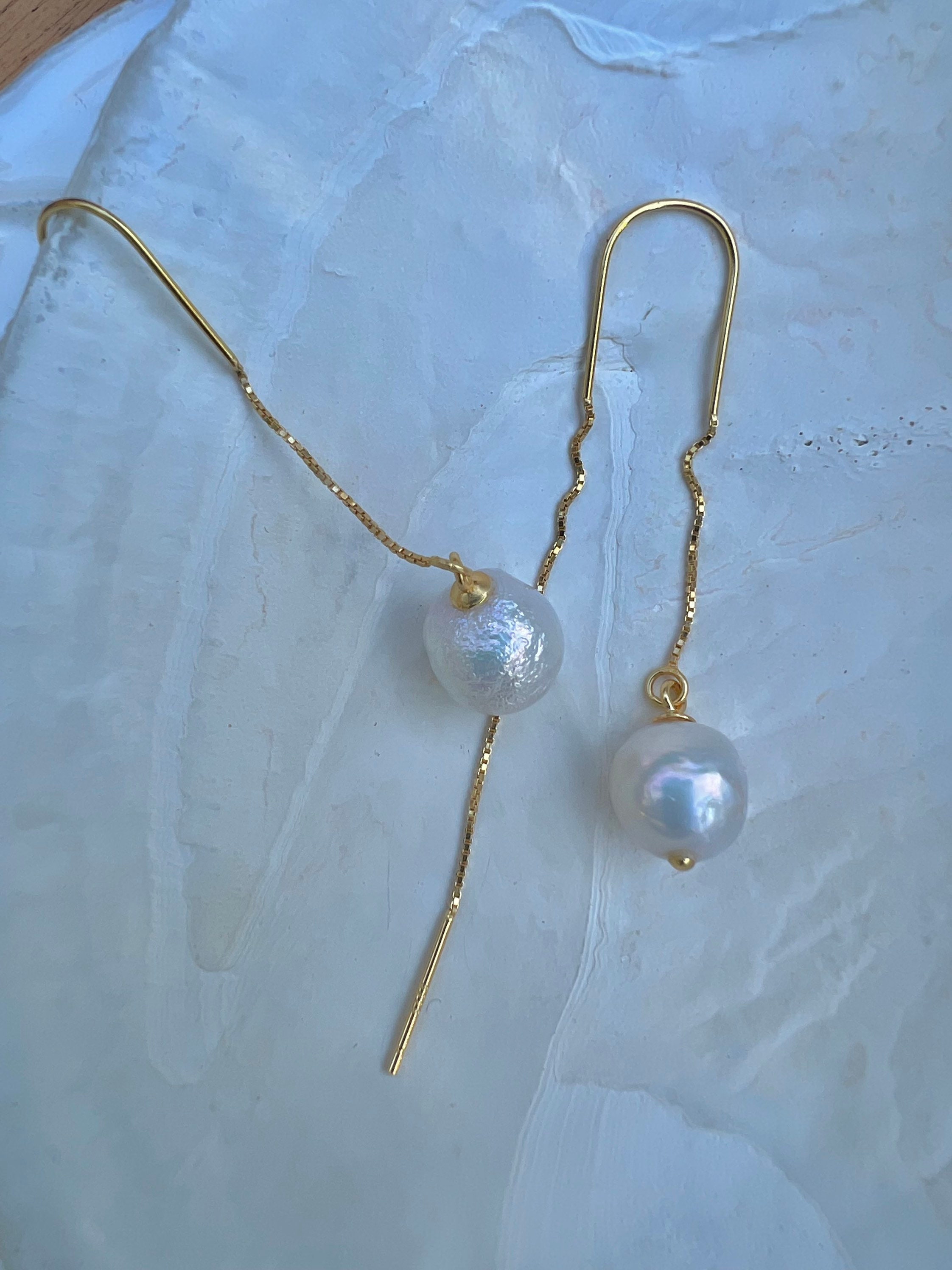 U-Shaped Gold Ear Threader with Triple Baroque Pearls main image 1