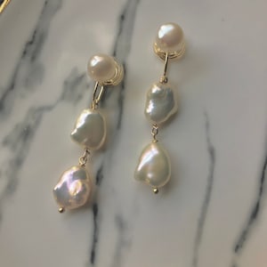 Chic Freshwater Baroque Pearl /keshi Pearl Dangle Earring. Boho Bridal ...