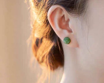 Hetian jade handcrafted rose flower ear stud earring. Lucky earring. Protection earrings. Minimalist earrings. gift for her