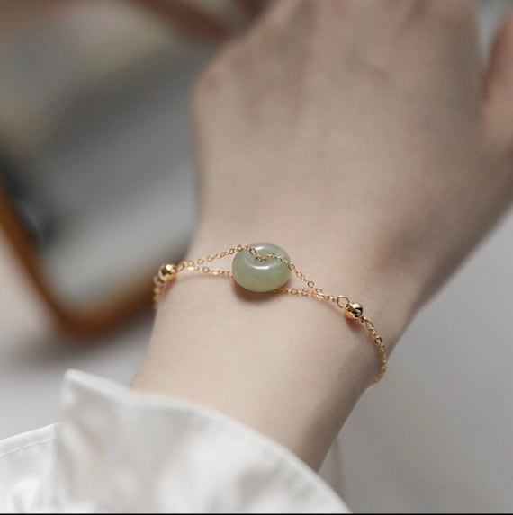 14K Gold Filled Genuine Hetian Jade Bracelet. Adjustable | Etsy