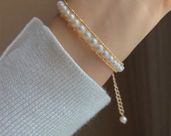 France style elegant freshwater pearl wire wrapped bracelet. Vintage style bracelet. Boho pearl bracelets. Wedding bracelets. Gift for her