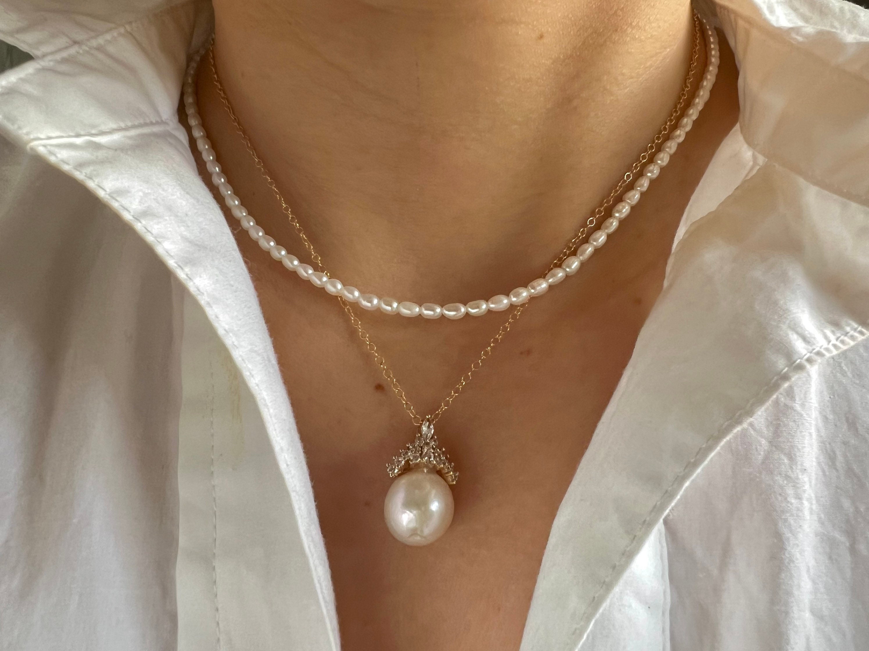 anuans バロックパールロングネックレス 万能バロックパールネックレス