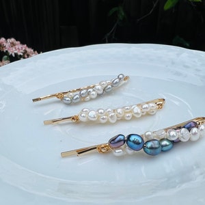 Genuine Baroque pearl hair clip ，natural two color pearl barrette clip ，handmade pearl hair accessories ，pearl hair clasp ，hair slides