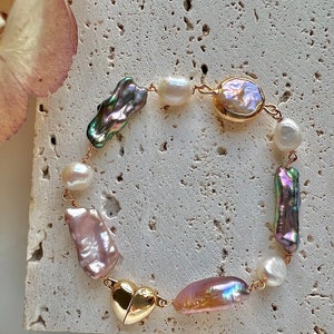 Multiple-color freshwater baroque pearl bracelet. Baroque pearl bracelet. Adorable bracelet. Boho bracelet. Gift for her